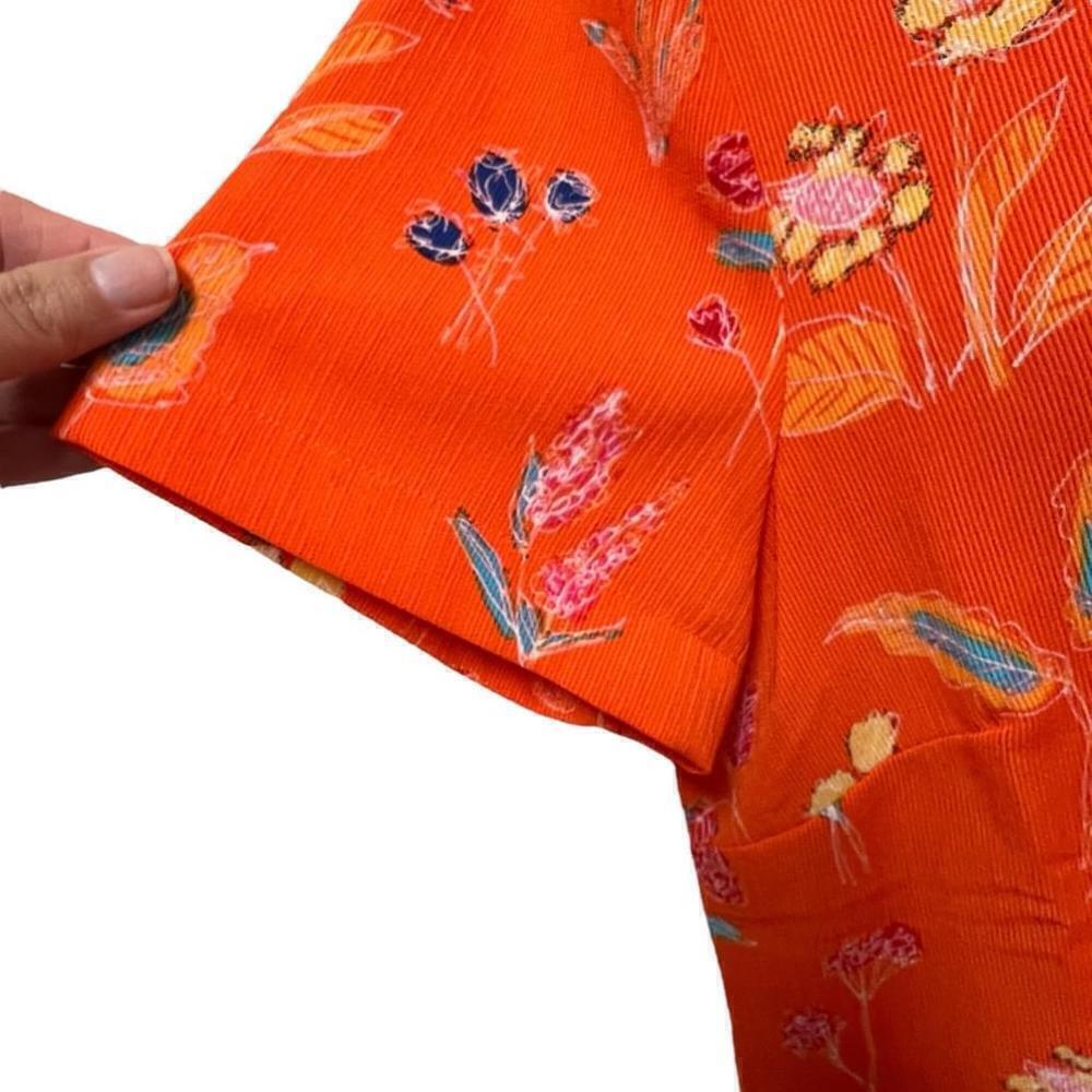JNY Women’s Vibrant Orange Floral Scoop Neck Split Hem Blouse, Size Large - Picture 4 of 13